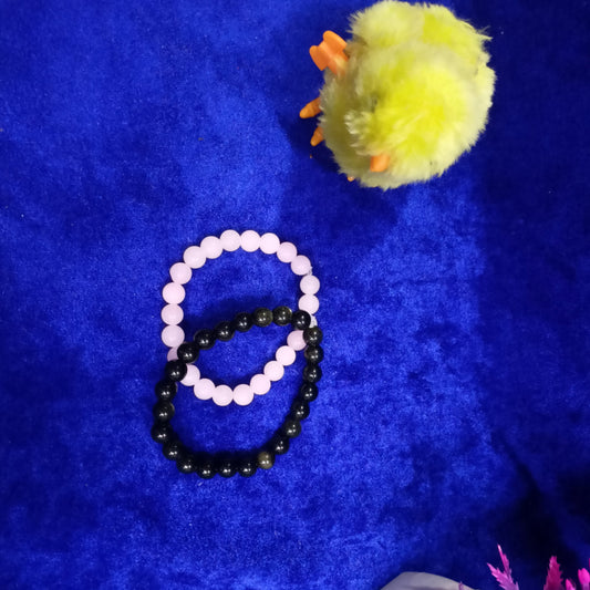 Rose Quartz + Black Tourmaline Bracelet Combo