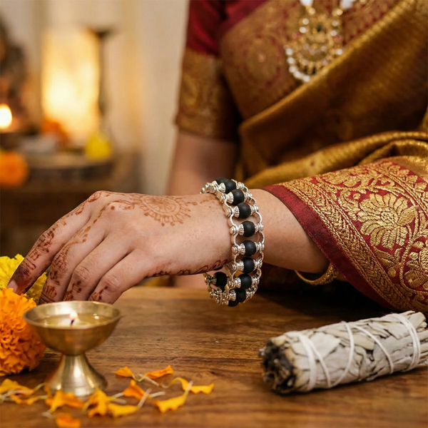 Silver-Plated Karungali Chain Bracelet
