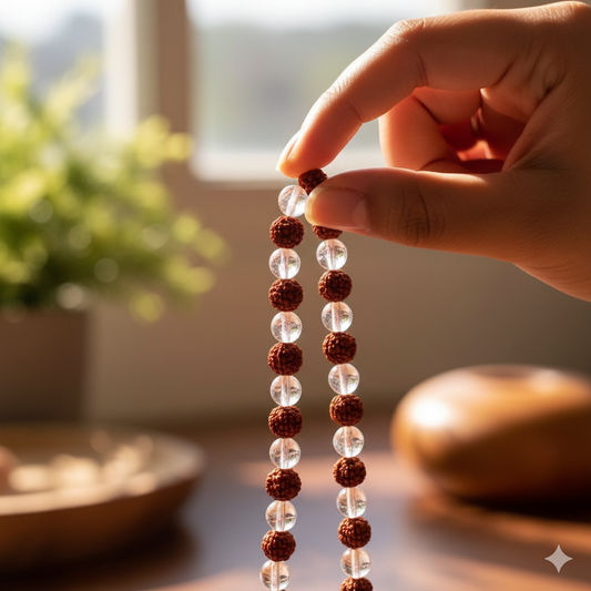 Rudraksha & Clear Quartz Mala