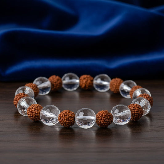 Rudraksha and Clear Quartz Bracelet