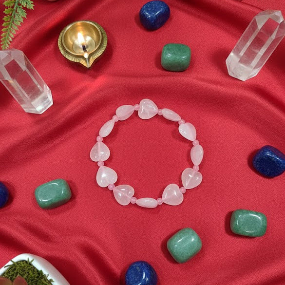Rose Quartz Heart Love Healing Bracelet