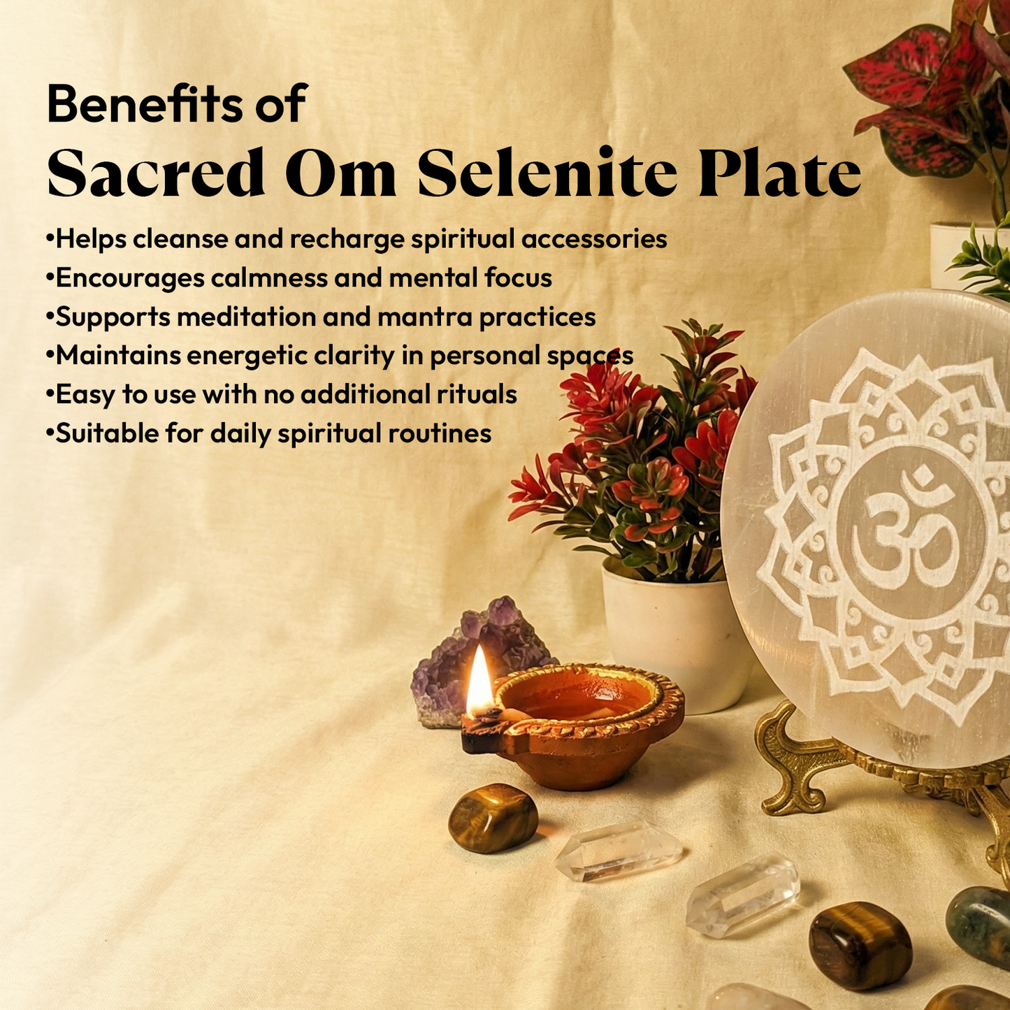 Sacred Om Selenite Vibration Cleansing Plate