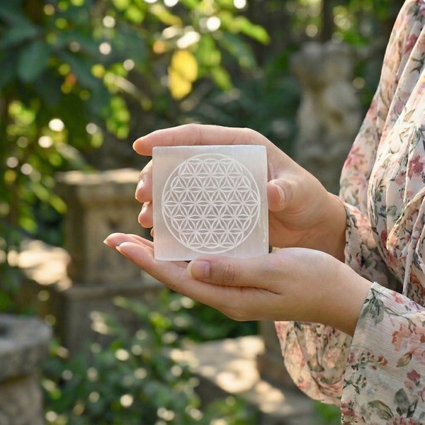 Flower of Life Selenite Recharging Plate
