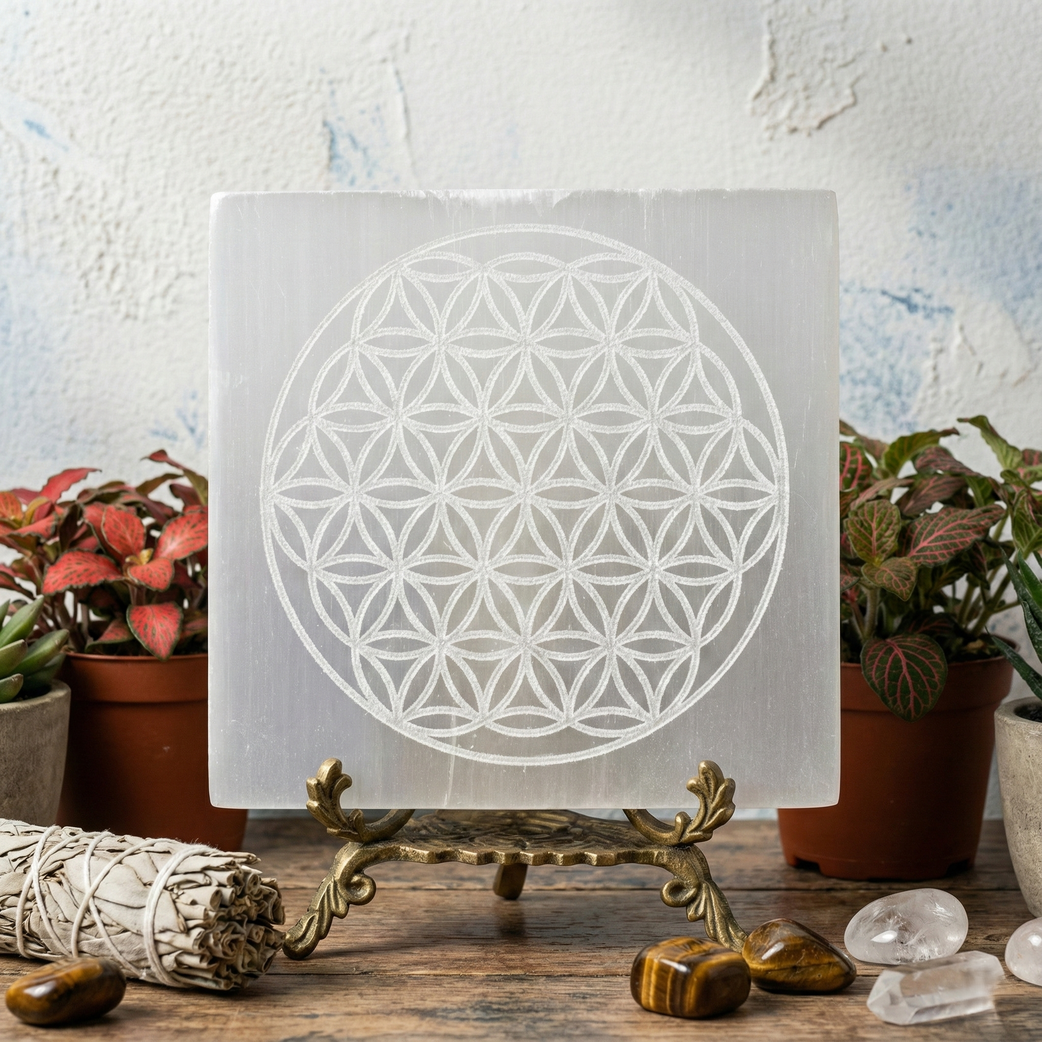 Flower of Life Selenite Recharging Plate