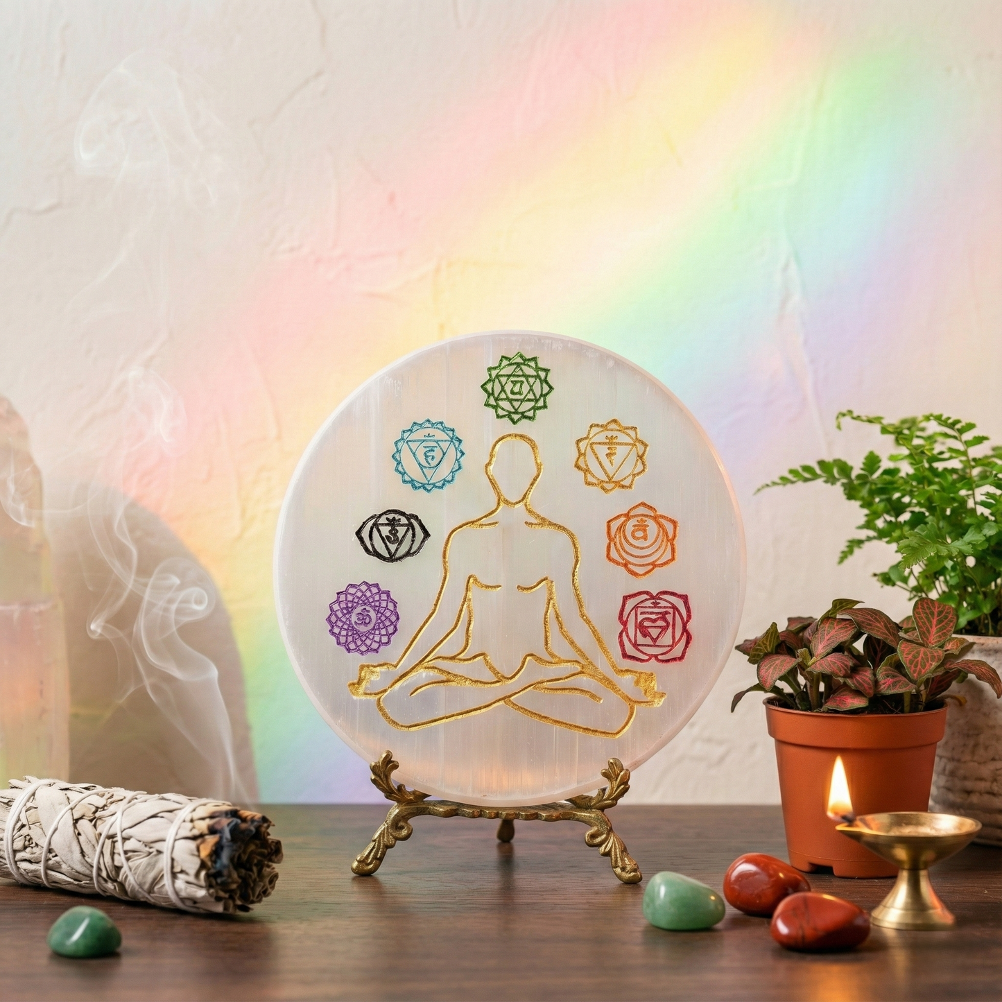 7 Chakra Selenite Energy Alignment Plate