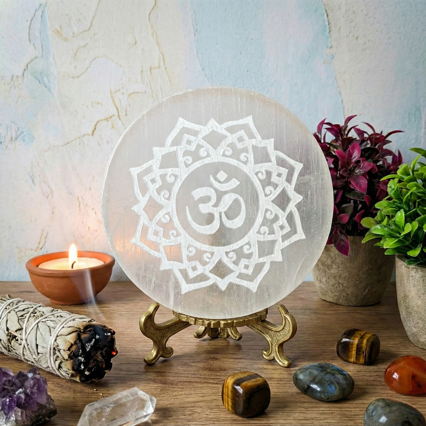 Sacred Om Selenite Vibration Cleansing Plate