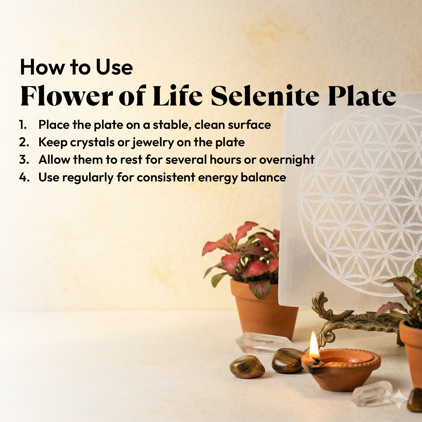 Flower of Life Selenite Recharging Plate