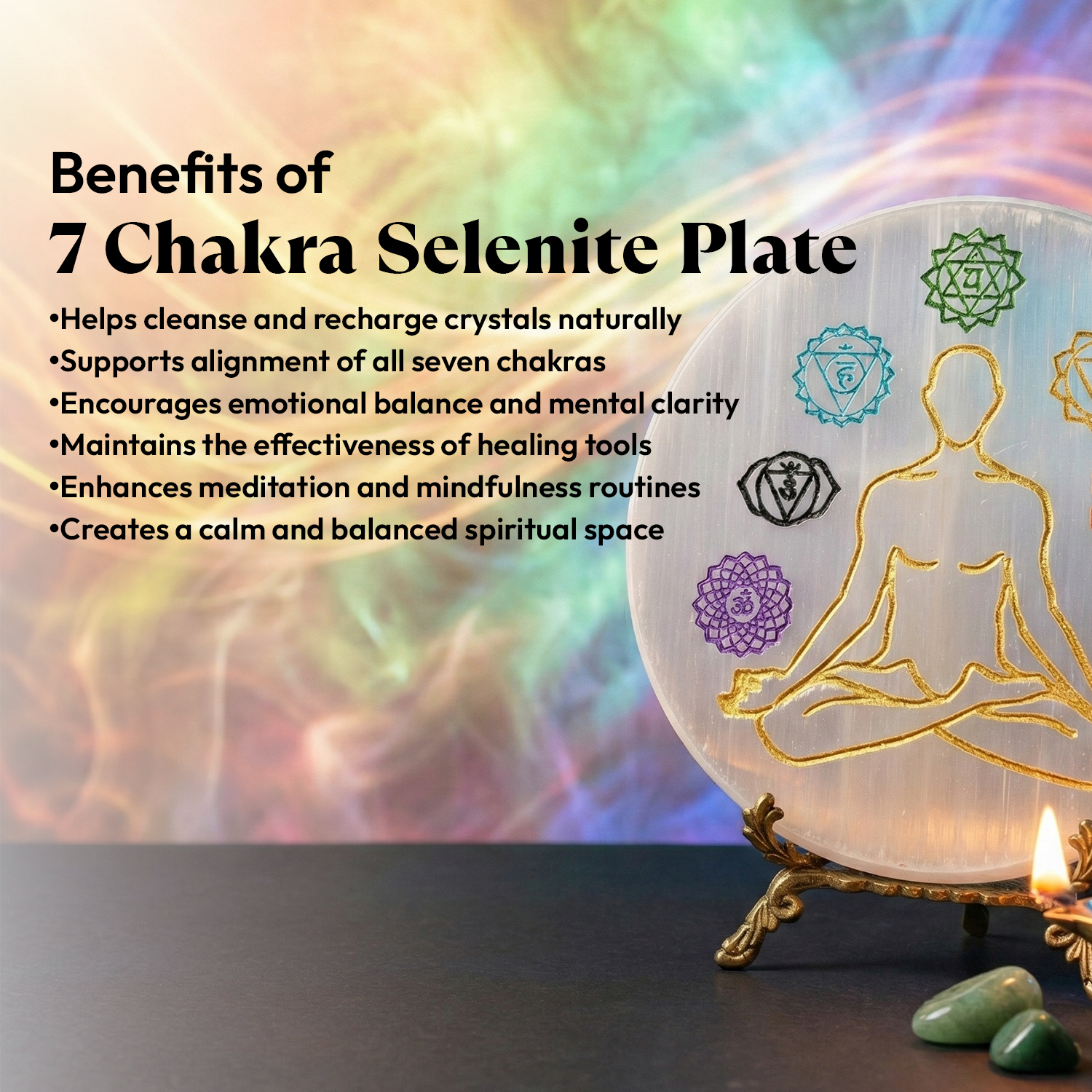 7 Chakra Selenite Energy Alignment Plate