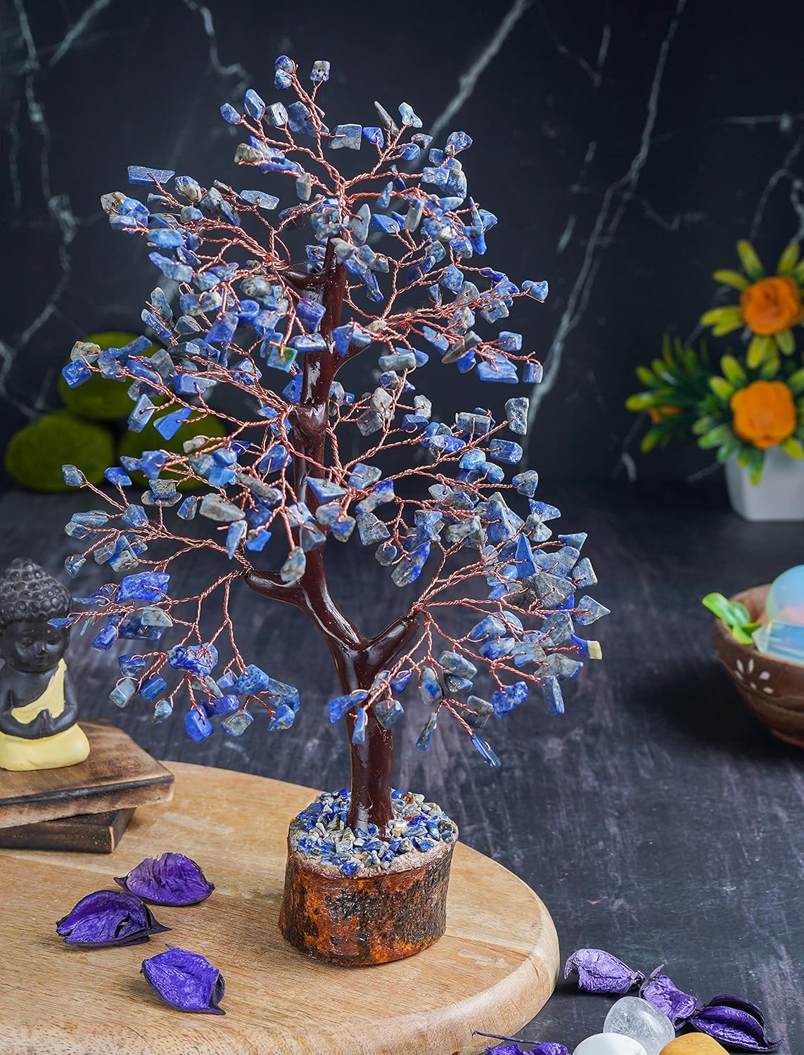 🔵 Lapis Lazuli – Wisdom, Communication & Inner Truth Crystal Tree