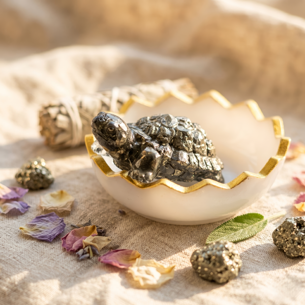 Pyrite Turtle with Selenite Charging Plate for Vastu