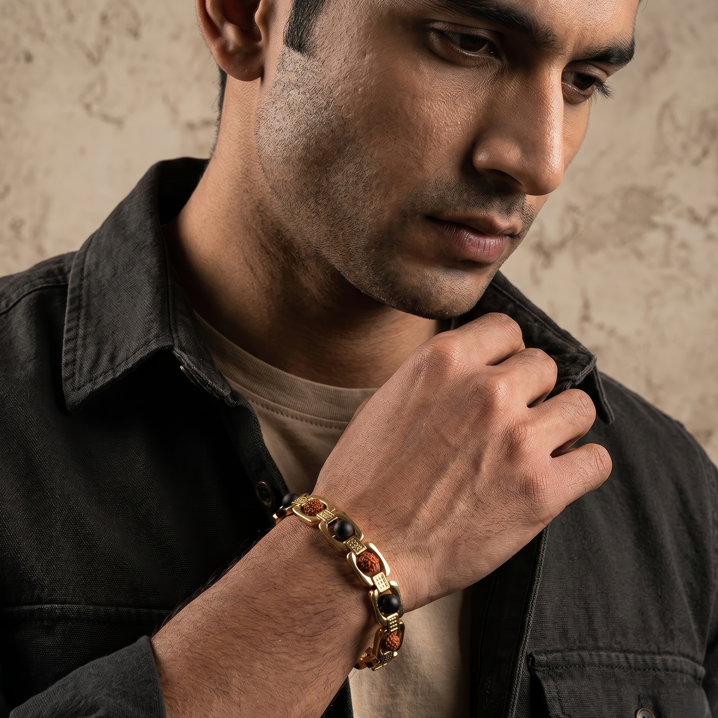 Rudraksha Karungali Metal Chain Bracelet
