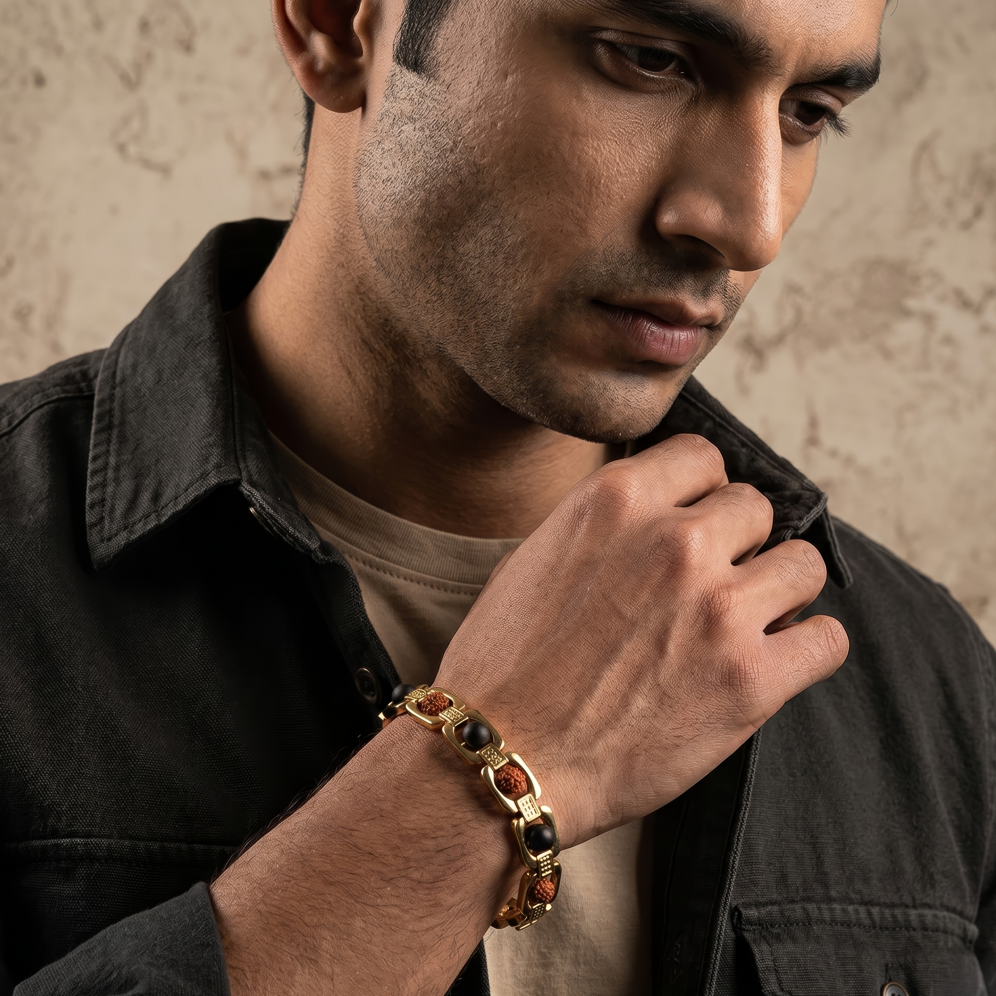 Rudraksha Karungali Metal Chain Bracelet