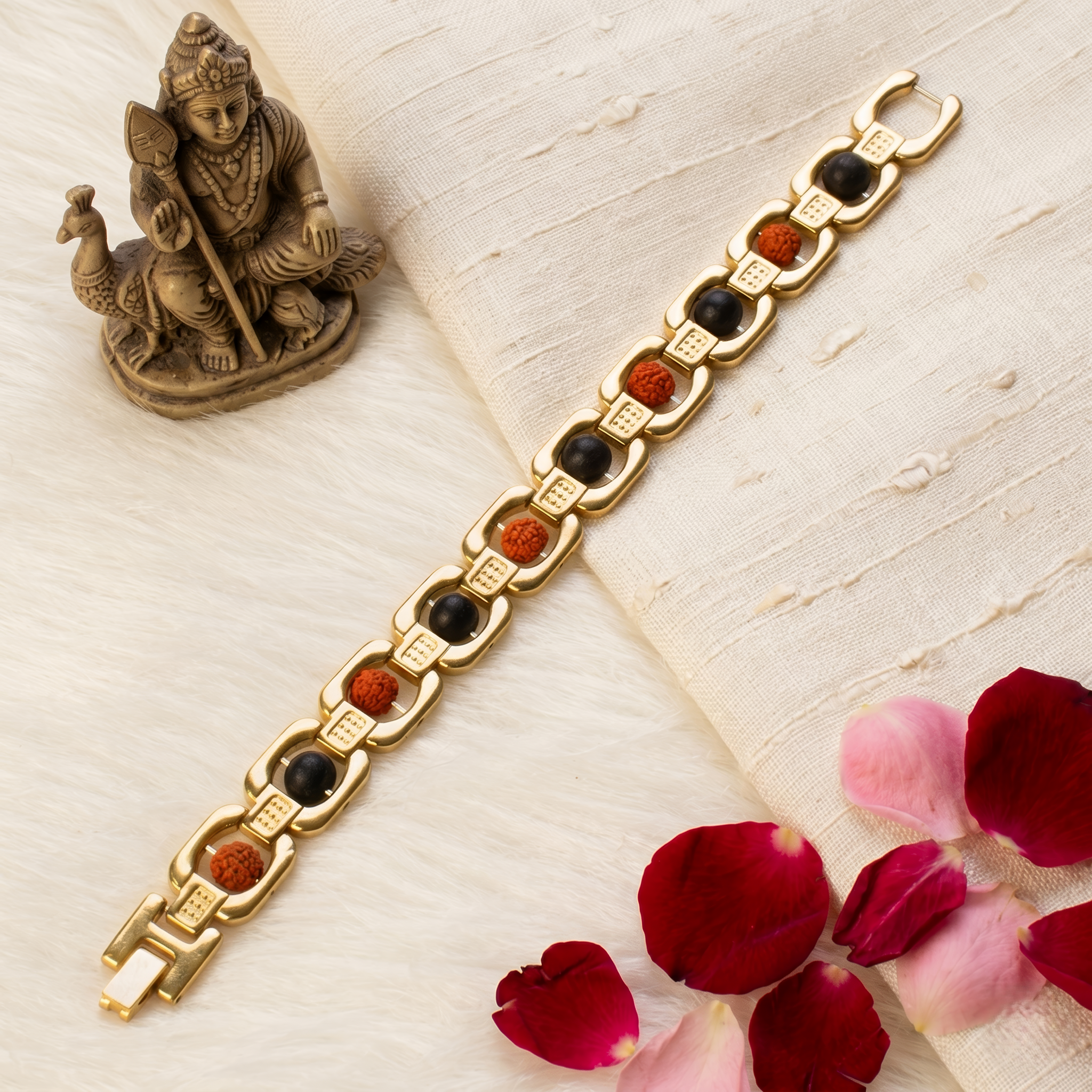 Rudraksha Karungali Metal Chain Bracelet