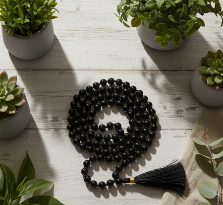 Natural Black Tourmaline Mala - 108+1 Beads