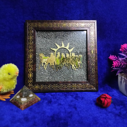 7 Horses Pyrite Frame with Selenite Car Hanger Combo