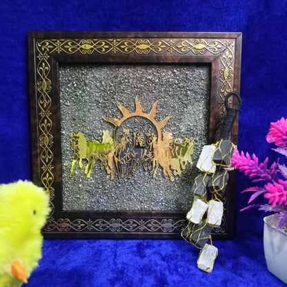 7 Horses Pyrite Frame with Selenite Car Hanger Combo