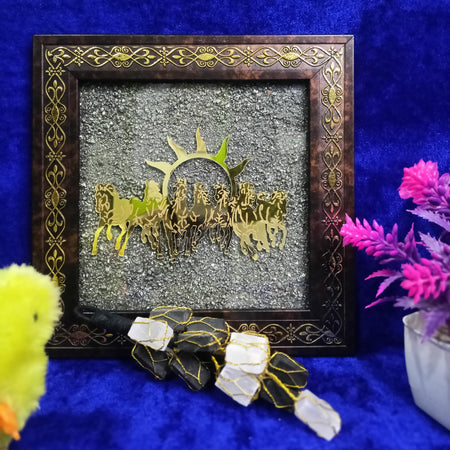7 Horses Pyrite Frame with Selenite Car Hanger Combo
