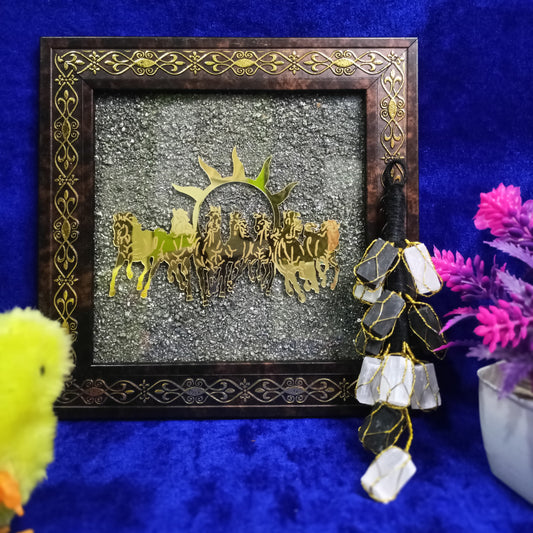 7 Horses Pyrite Frame with Selenite Car Hanger Combo