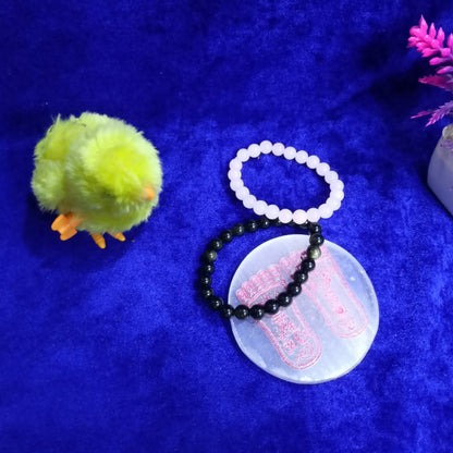 Rose Quartz + Black Tourmaline Bracelet Combo