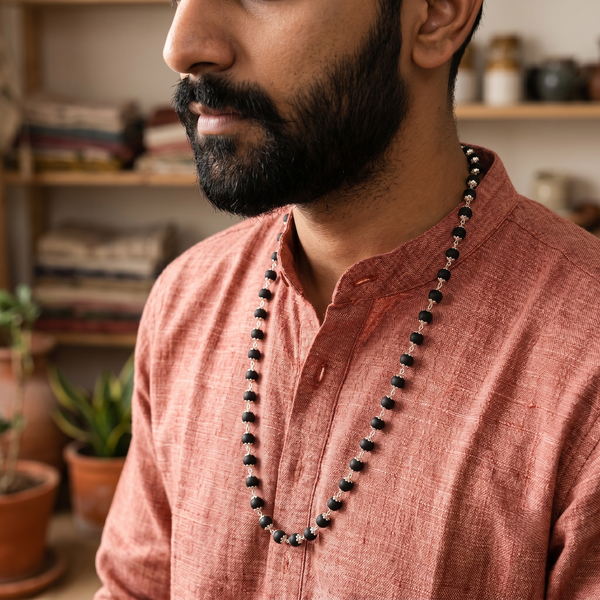 Karungali Silver-Padded Mala