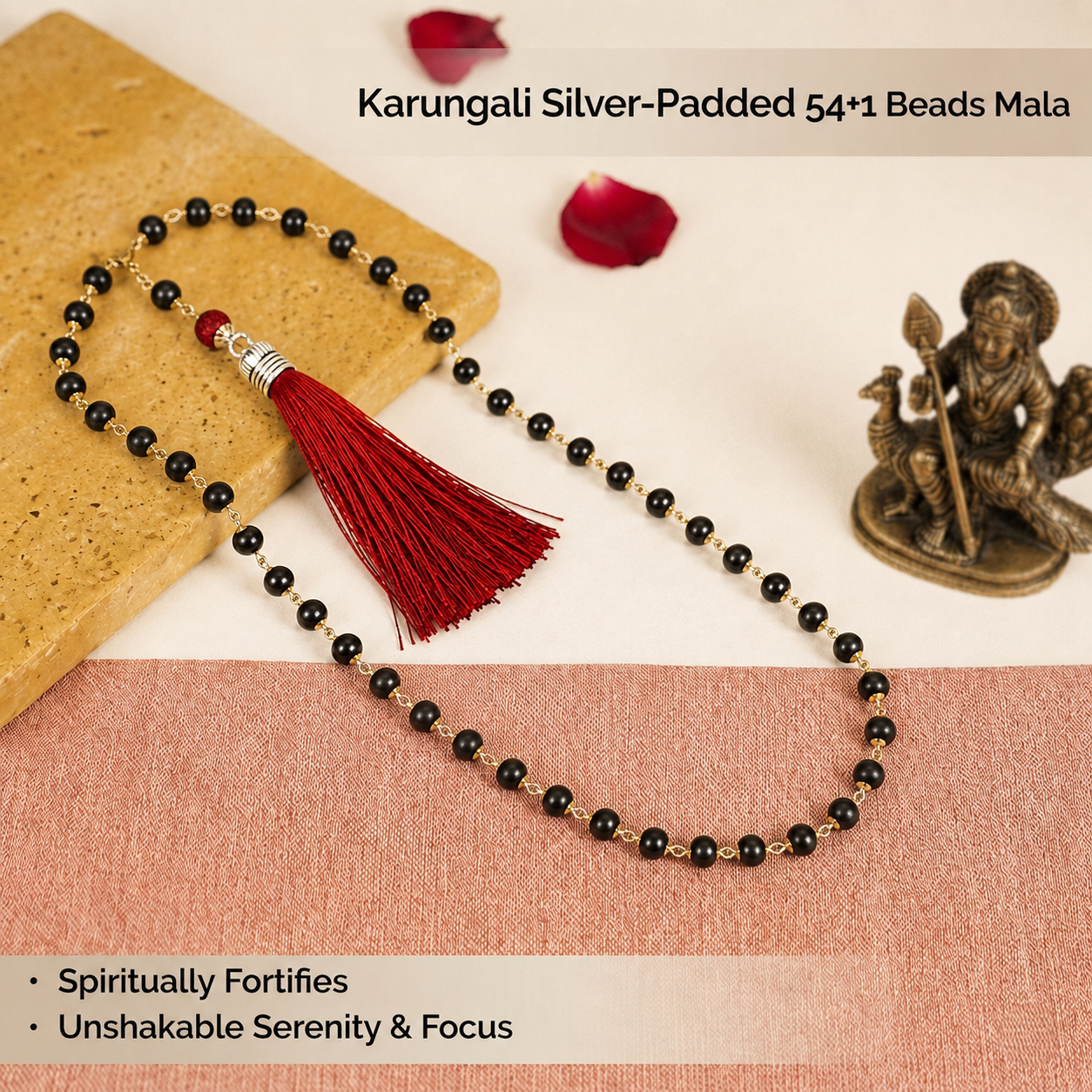 Karungali Silver-Padded Mala