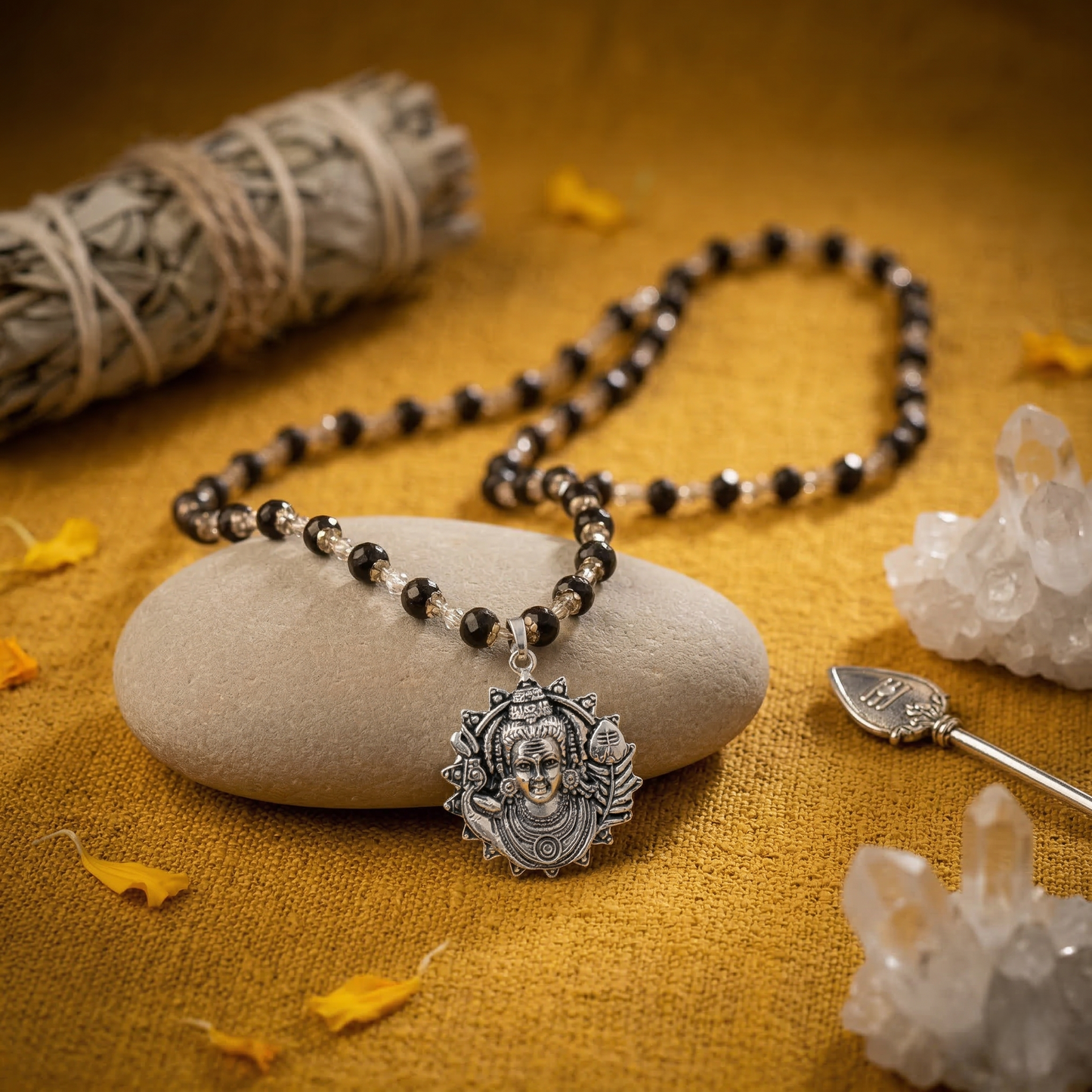 Siddhi Divine Lord Murugan Face Silver-Capped Karungali Pendant