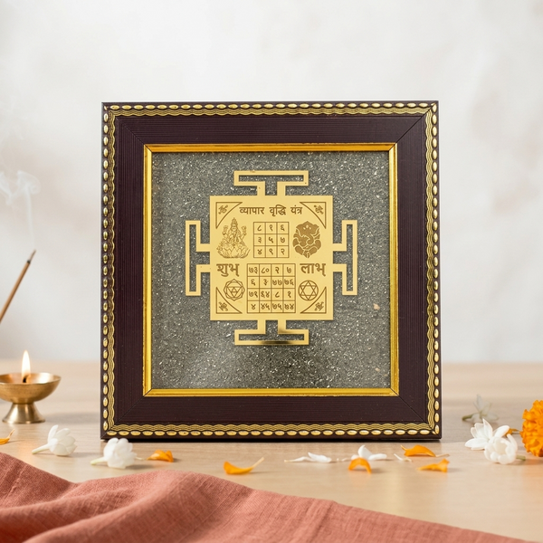 Vyapar Vriddhi Yantra on Raw Pyrite Frame