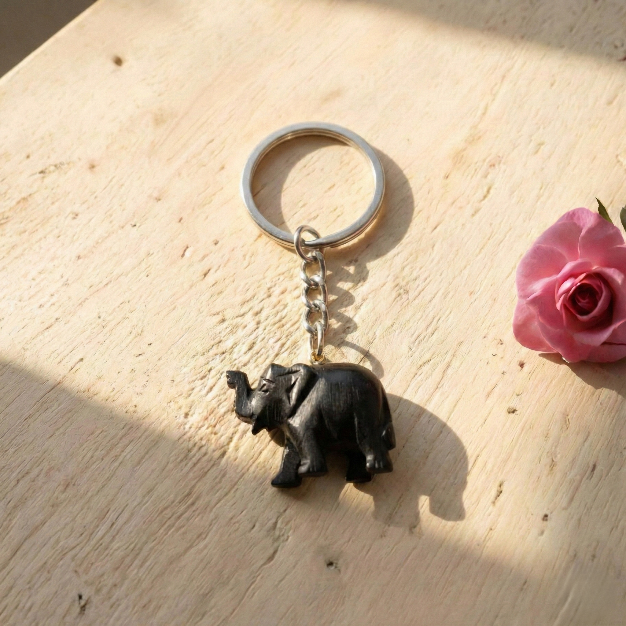 Karungali Elephant Black Ebony Strength Symbol Keychain