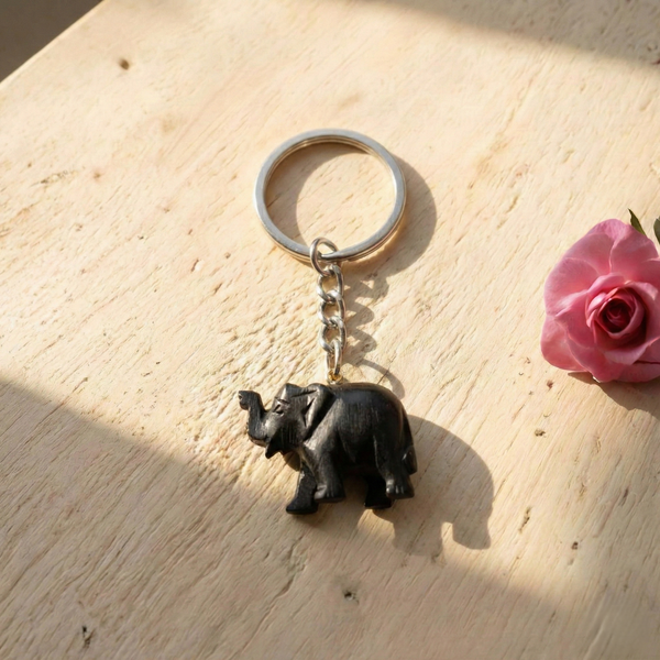 Karungali Elephant Black Ebony Strength Symbol Keychain