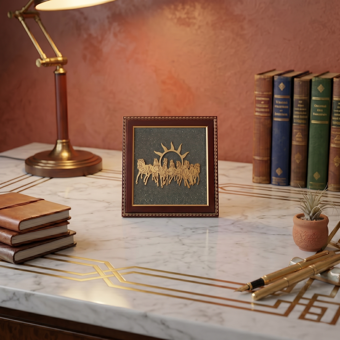 7 Horses on Raw Pyrite Frame
