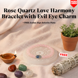 Rose Quartz Love Harmony Bracelet with Evil Eye Charm