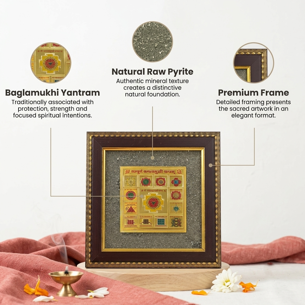 Sampurna Baglamukhi Yantram on Raw Pyrite Frame