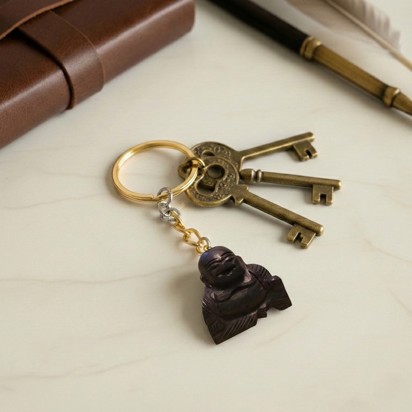 Karungali Laughing Buddha Black Ebony Prosperity Keychain