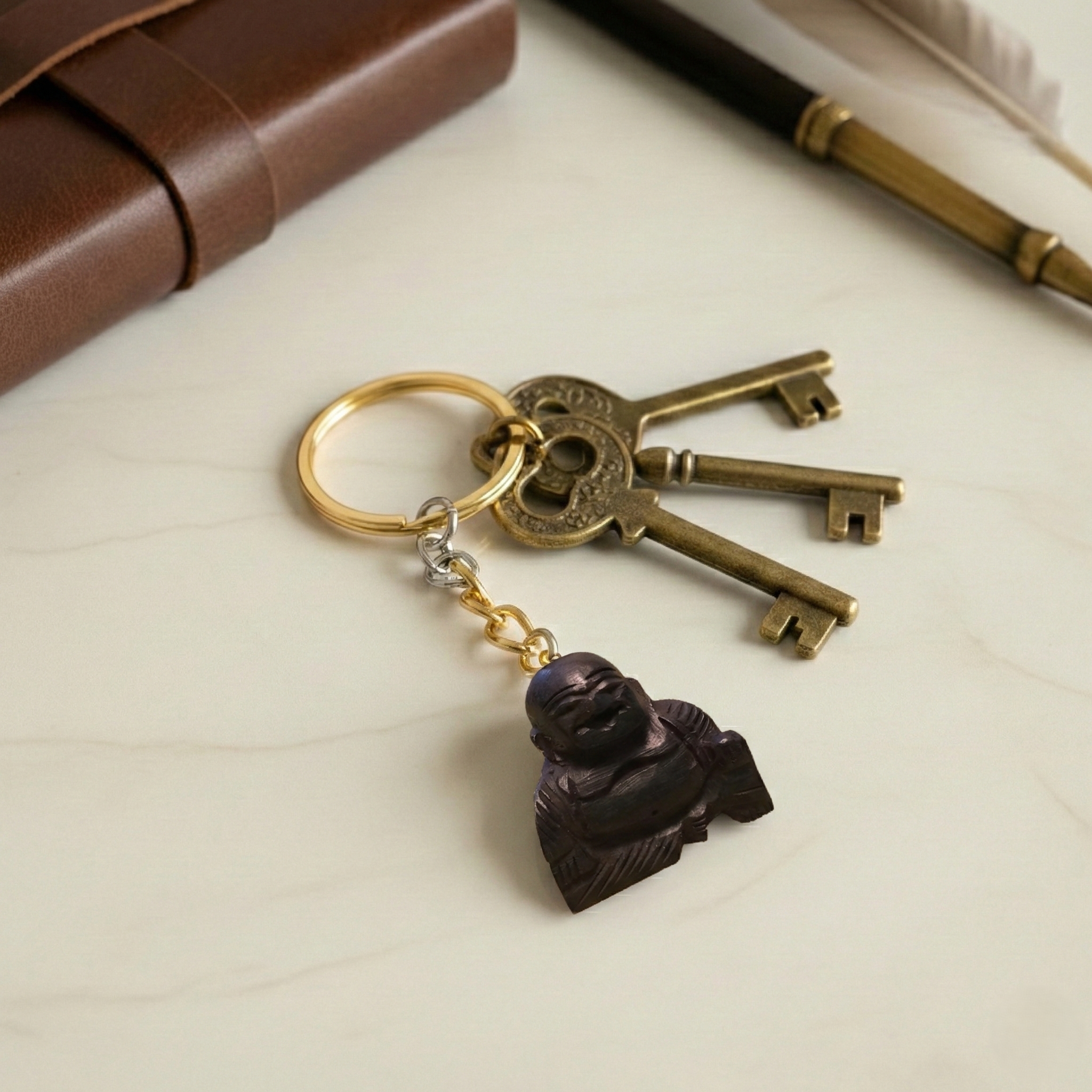 Karungali Laughing Buddha Black Ebony Prosperity Keychain