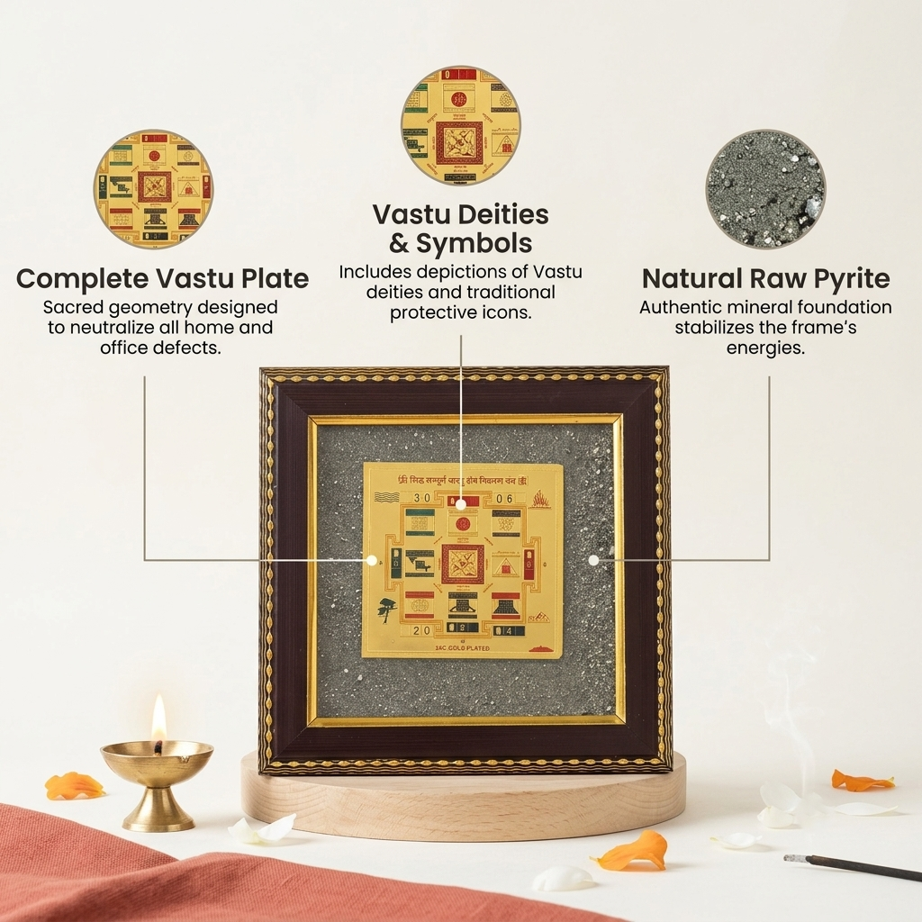 Sampurna Vastu Dosh Nivaran Yantra on Raw Pyrite Frame
