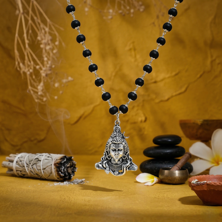 Siddhi Divine Lord Shiva Silver-Capped Karungali Protection Pendant