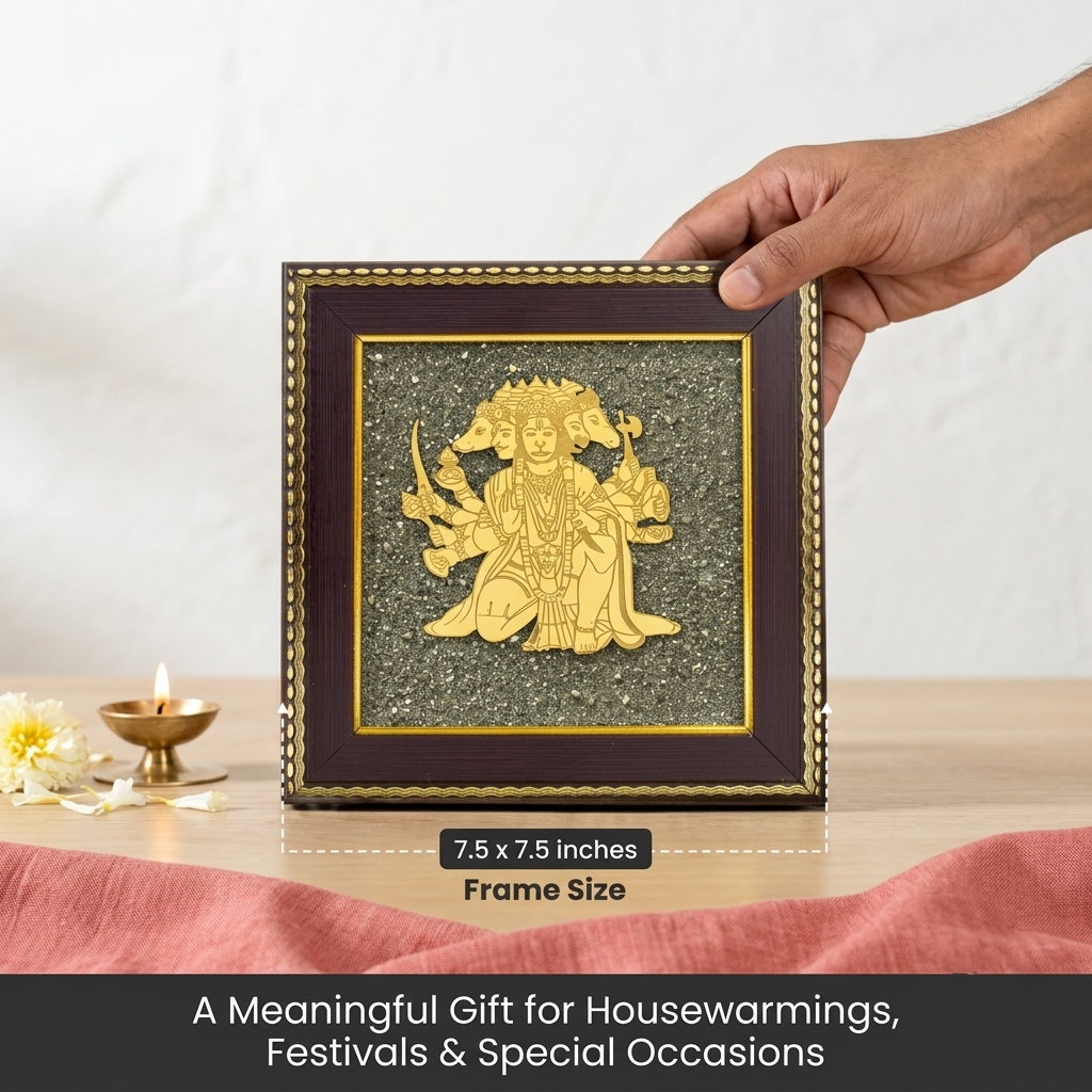 Panchmukhi Hanuman on Raw Pyrite Frame