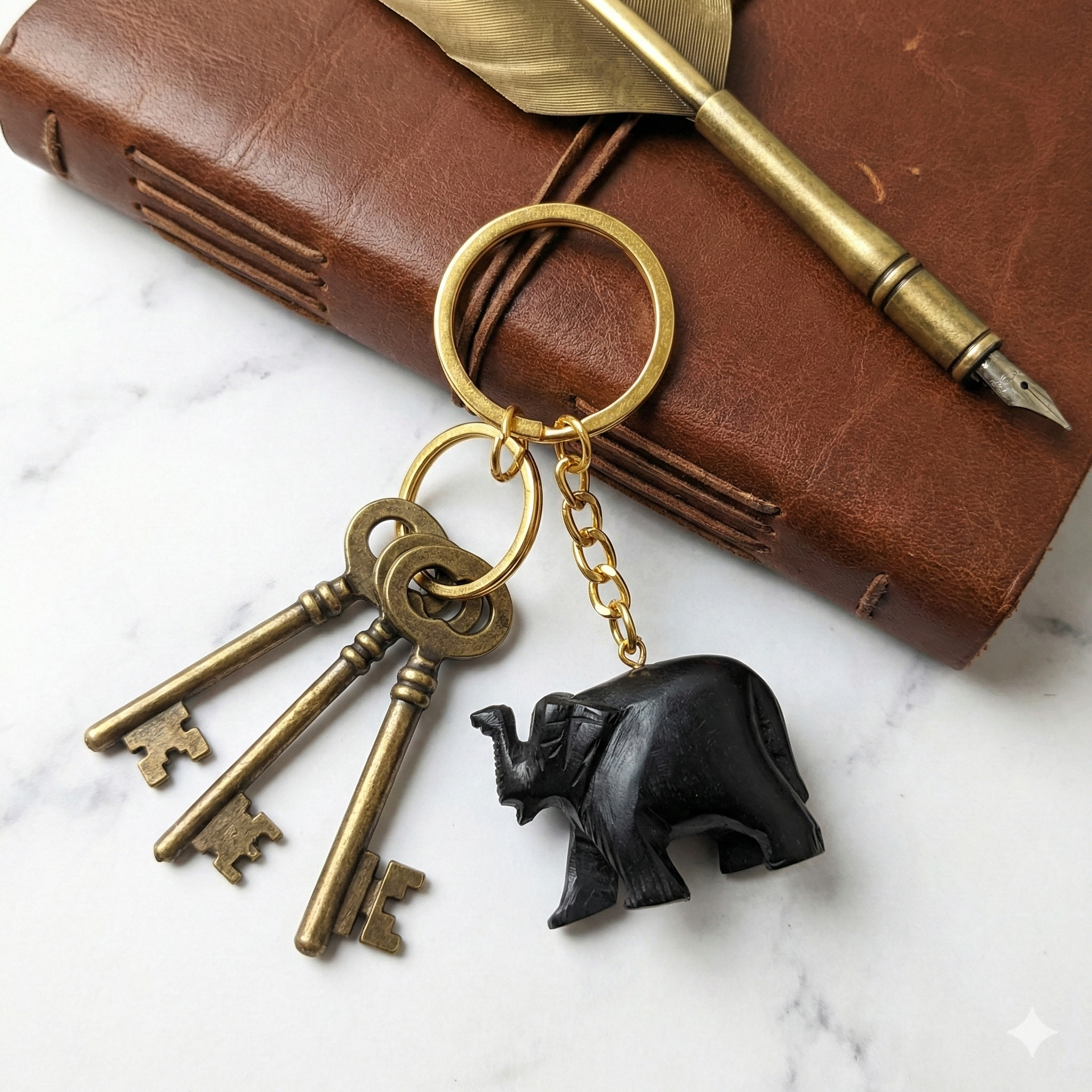 Karungali Elephant Black Ebony Strength Symbol Keychain