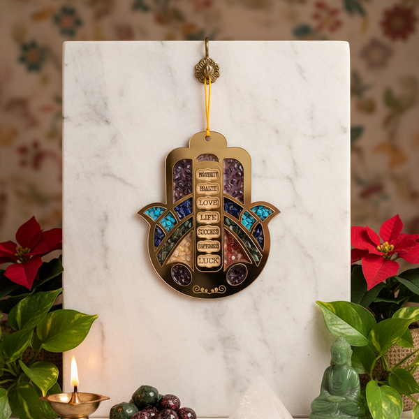 🪬 7 Chakra Hamsa Hand Blessing Hanging – Evil Eye