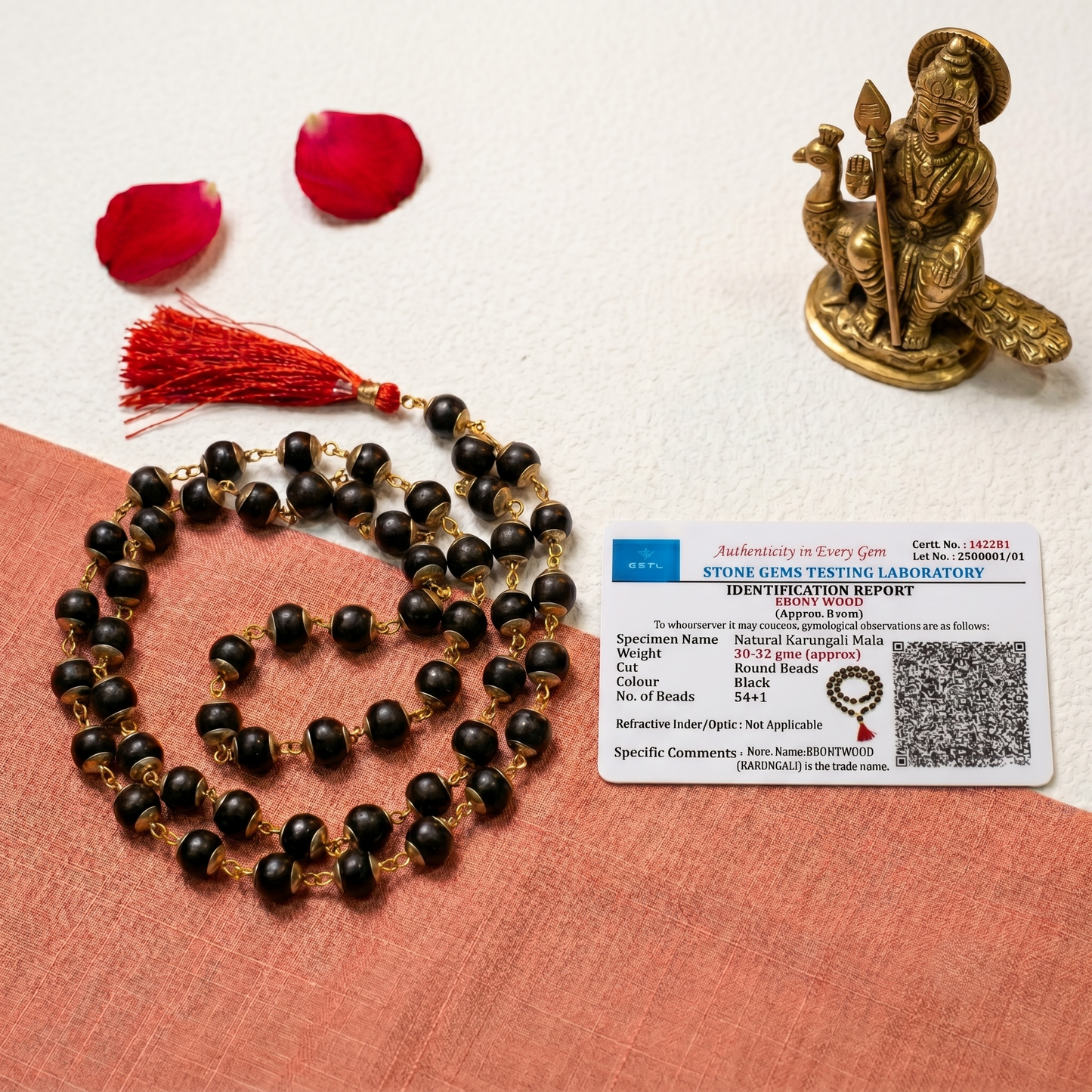 Karungali Silver-Padded Mala