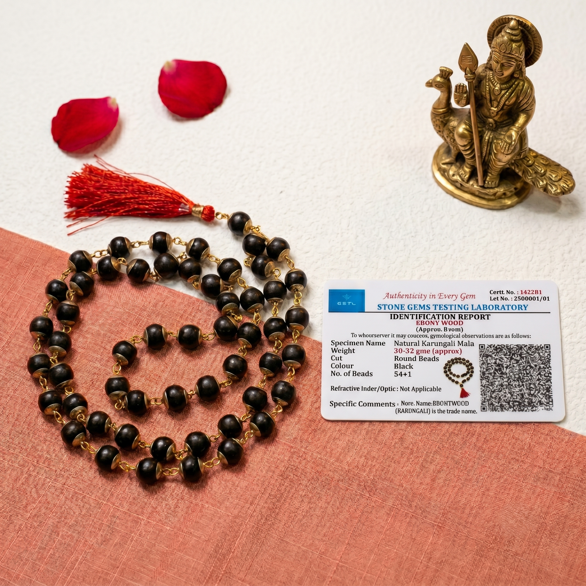 Karungali Silver-Padded Mala