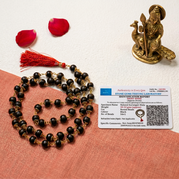 Karungali Silver-Padded Mala