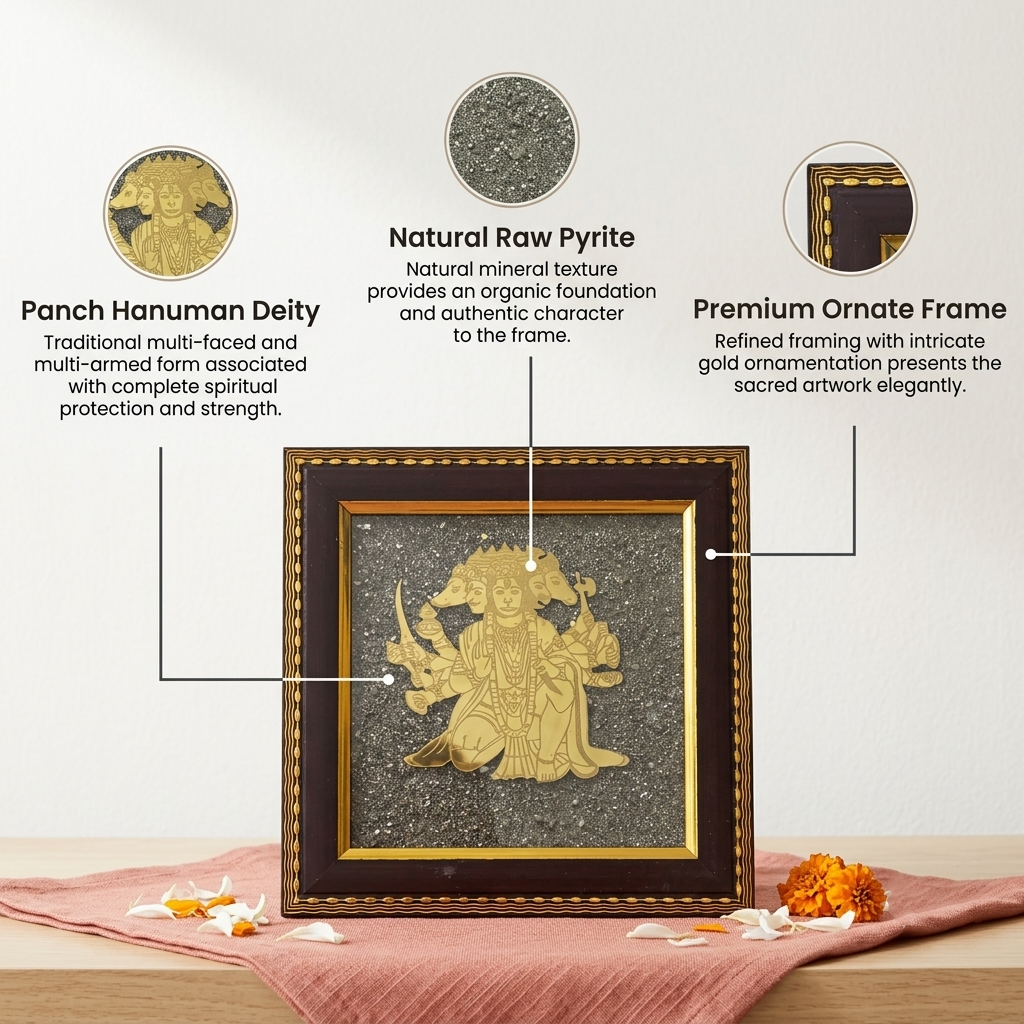 Panchmukhi Hanuman on Raw Pyrite Frame