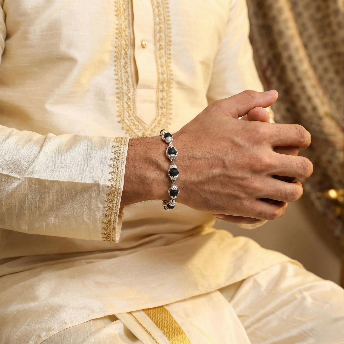 Premium Karungali Bracelet with Silver Caping