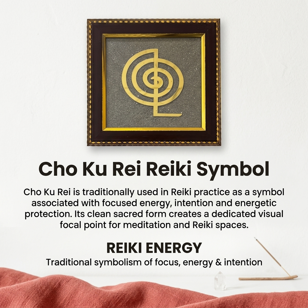 Cho Ku Rei Reiki Symbol on Raw Pyrite Frame