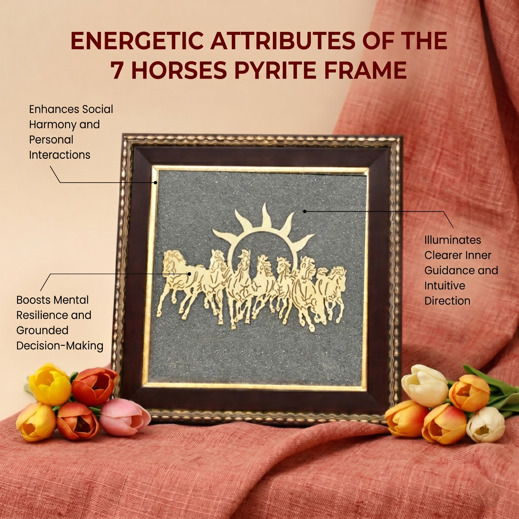 7 Horses on Raw Pyrite Frame