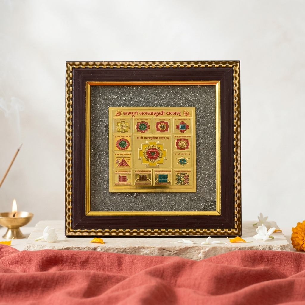 Sampurna Baglamukhi Yantram on Raw Pyrite Frame