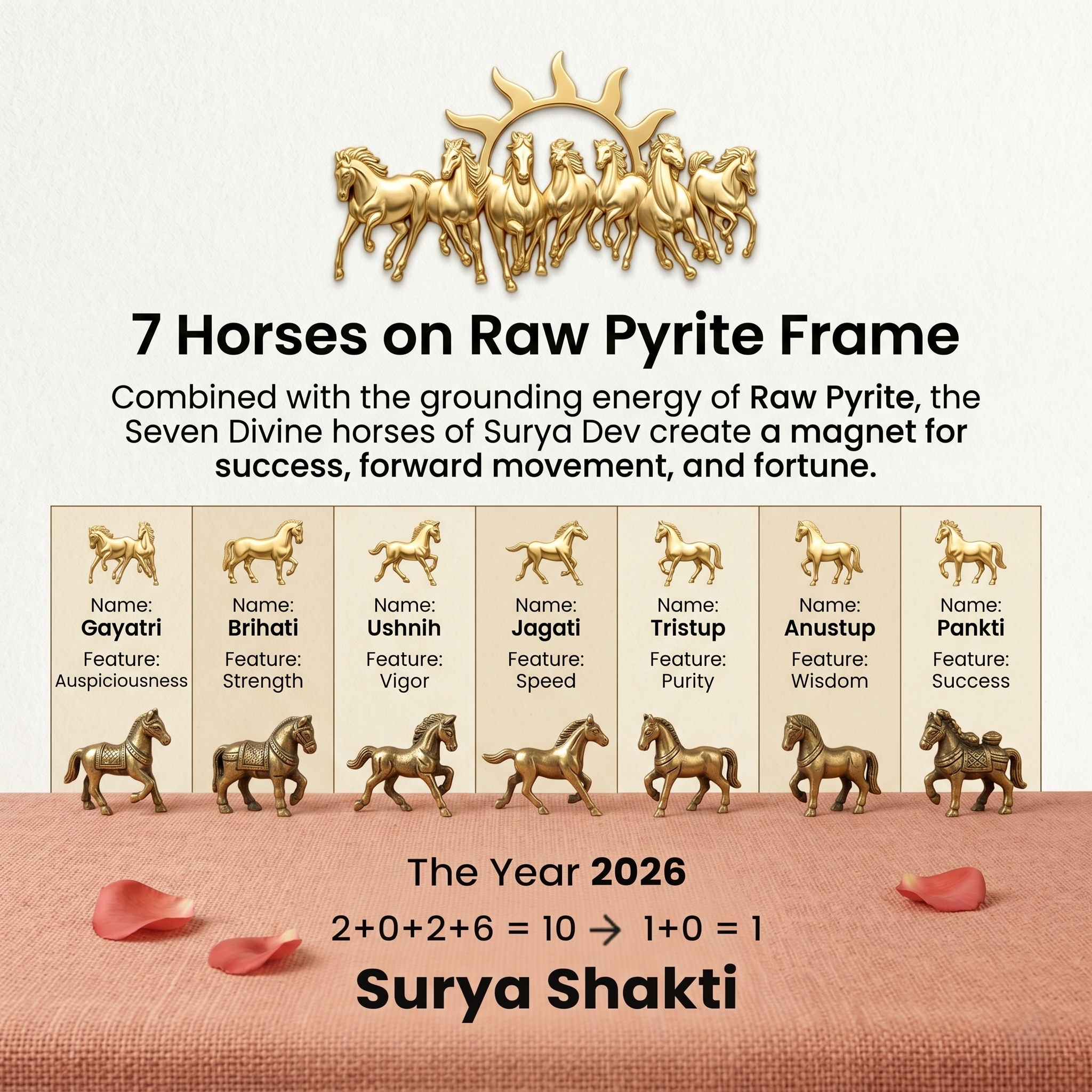 7 Horses on Raw Pyrite Frame
