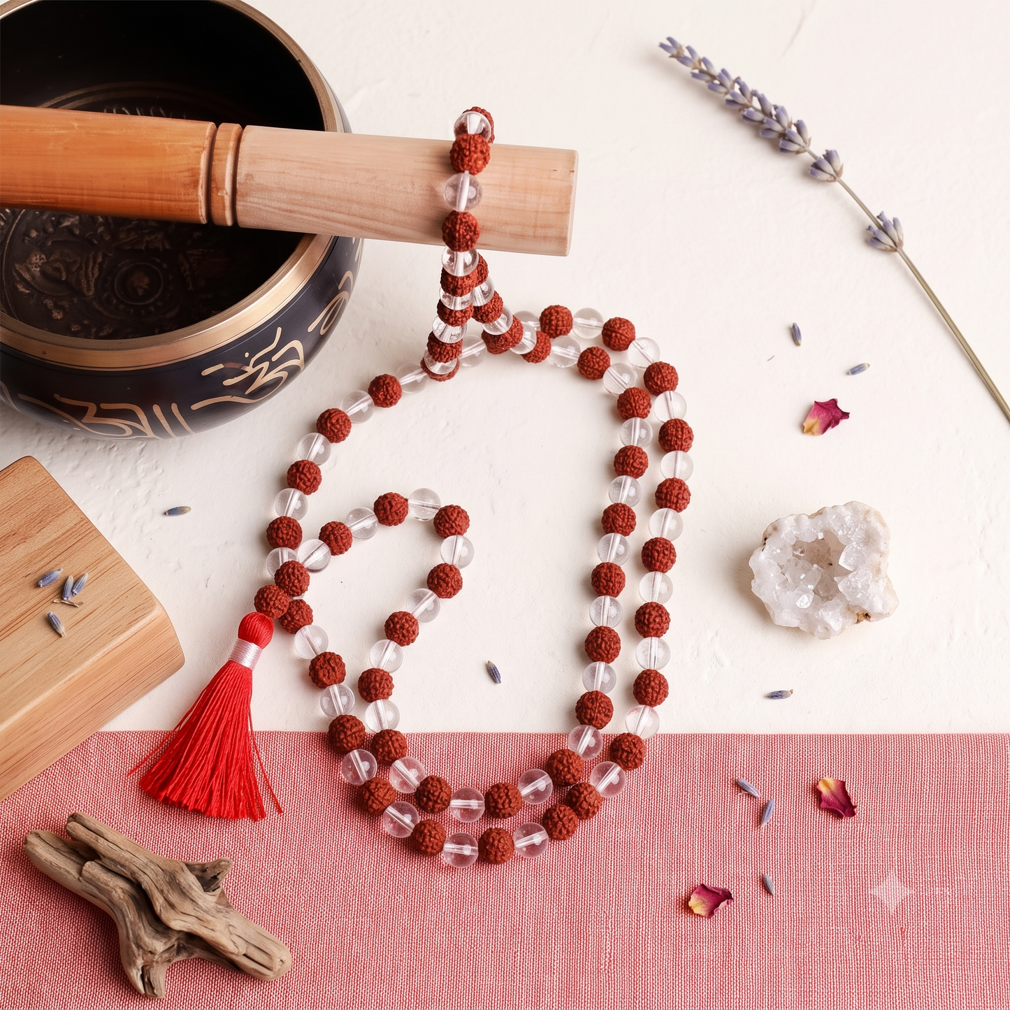 Rudraksha & Clear Quartz Mala