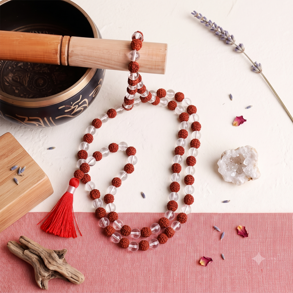 Rudraksha & Clear Quartz Mala